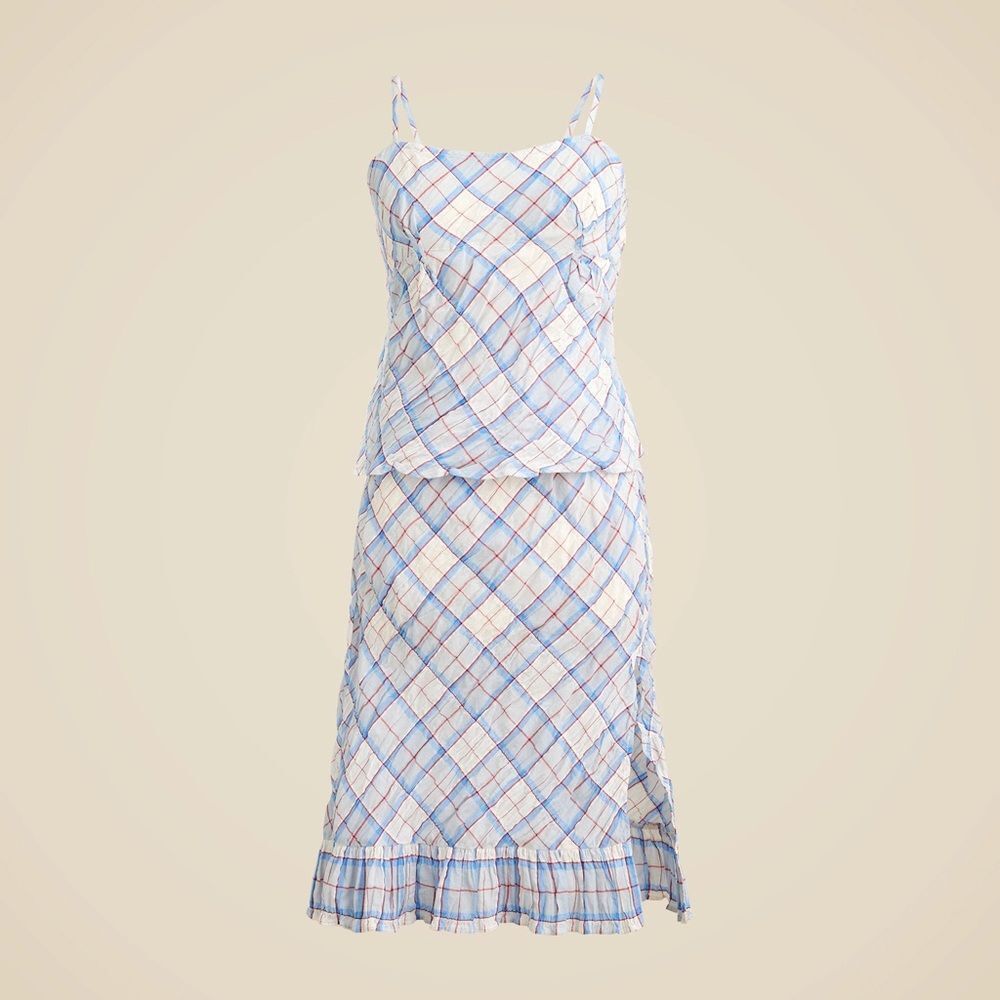 NWT J CREW Sheer crinkled camisole and skirt set in plaid - Picture 4 of 7